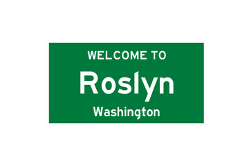 Roslyn, Washington, USA. City limit sign on transparent background. 