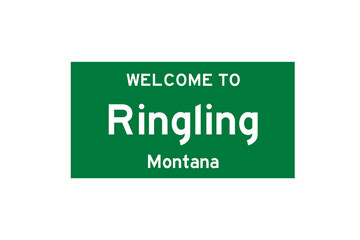 Ringling, Montana, USA. City limit sign on transparent background. 