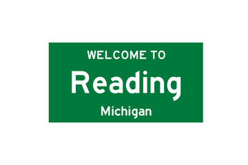 Reading, Michigan, USA. City limit sign on transparent background. 