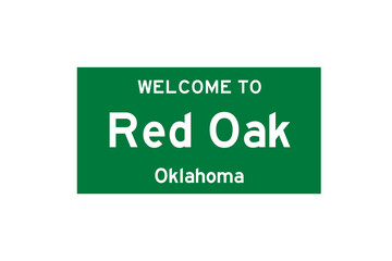 Red Oak, Oklahoma, USA. City limit sign on transparent background. 