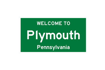 Plymouth, Pennsylvania, USA. City limit sign on transparent background. 