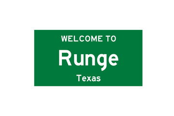 Runge, Texas, USA. City limit sign on transparent background. 