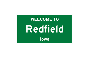 Redfield, Iowa, USA. City limit sign on transparent background. 