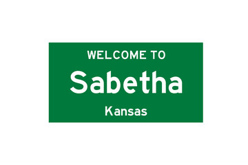 Sabetha, Kansas, USA. City limit sign on transparent background. 