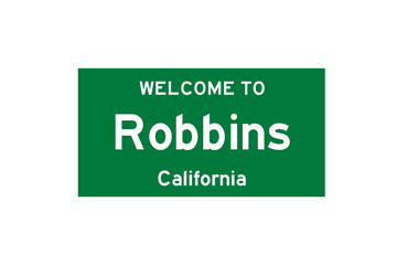 Robbins, California, USA. City limit sign on transparent background. 