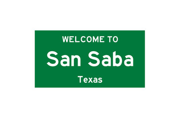 San Saba, Texas, USA. City limit sign on transparent background. 