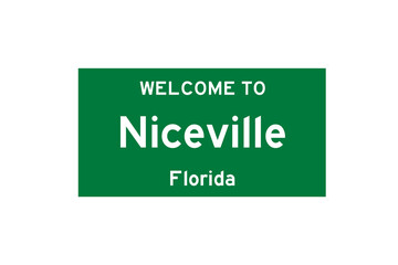 Niceville, Florida, USA. City limit sign on transparent background. 