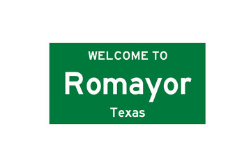 Romayor, Texas, USA. City limit sign on transparent background. 