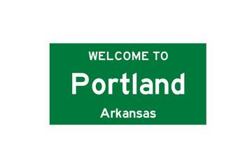 Portland, Arkansas, USA. City limit sign on transparent background. 