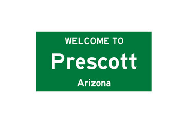 Prescott, Arizona, USA. City limit sign on transparent background. 