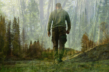men walking in the forest