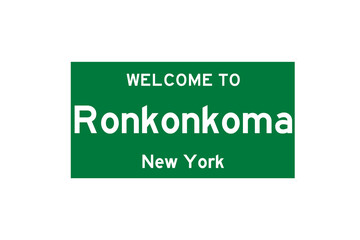 Ronkonkoma, New York, USA. City limit sign on transparent background. 
