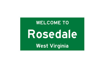 Rosedale, West Virginia, USA. City limit sign on transparent background. 