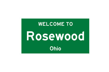 Rosewood, Ohio, USA. City limit sign on transparent background. 