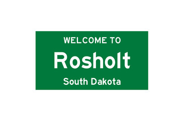 Rosholt, South Dakota, USA. City limit sign on transparent background. 