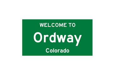 Ordway, Colorado, USA. City limit sign on transparent background. 