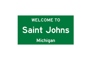 Saint Johns, Michigan, USA. City limit sign on transparent background. 