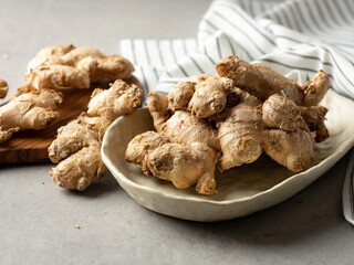 fresh ginger on a plate