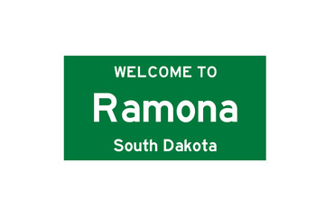 Ramona, South Dakota, USA. City limit sign on transparent background. 