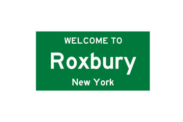 Roxbury, New York, USA. City limit sign on transparent background. 