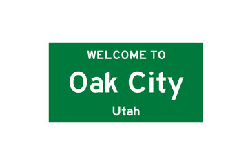 Oak City, Utah, USA. City limit sign on transparent background. 