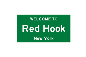 Red Hook, New York, USA. City limit sign on transparent background. 