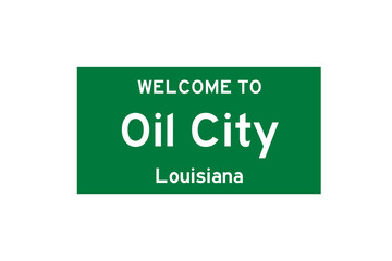 Oil City, Louisiana, USA. City limit sign on transparent background. 