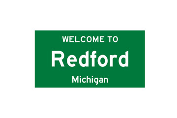 Redford, Michigan, USA. City limit sign on transparent background. 