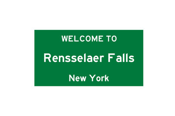 Rensselaer Falls, New York, USA. City limit sign on transparent background. 