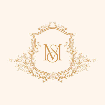 MS Initial Wedding Monogram Logo Crest, Wedding Logo Design, Custom Wreath Wedding Monogram, Crest Initial Wedding Logo