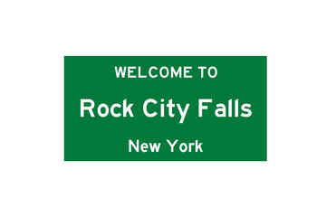 Rock City Falls, New York, USA. City limit sign on transparent background. 