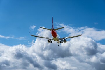 Airplane flying high in the sky