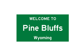 Pine Bluffs, Wyoming, USA. City limit sign on transparent background. 
