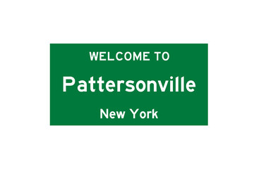 Pattersonville, New York, USA. City limit sign on transparent background. 
