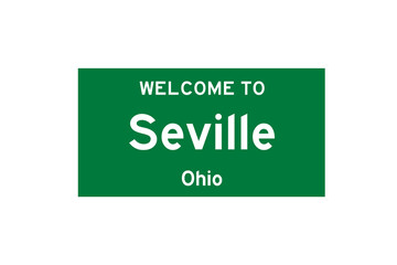 Seville, Ohio, USA. City limit sign on transparent background. 