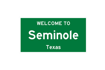 Seminole, Texas, USA. City limit sign on transparent background. 