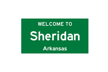 Sheridan, Arkansas, USA. City limit sign on transparent background. 