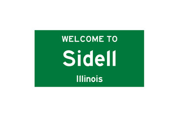 Sidell, Illinois, USA. City limit sign on transparent background. 