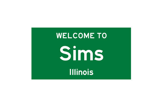 Sims, Illinois, USA. City limit sign on transparent background. 