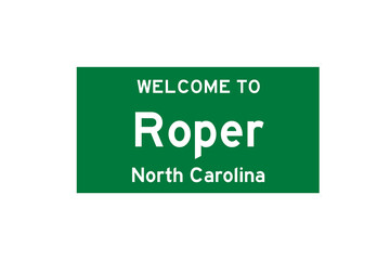 Roper, North Carolina, USA. City limit sign on transparent background. 