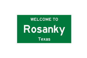 Rosanky, Texas, USA. City limit sign on transparent background. 