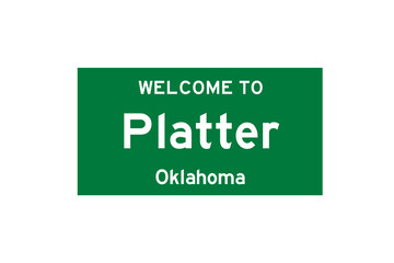 Platter, Oklahoma, USA. City limit sign on transparent background. 