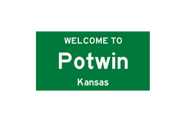 Potwin, Kansas, USA. City limit sign on transparent background. 