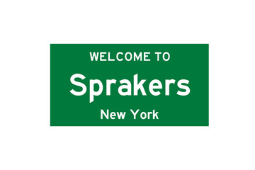 Sprakers, New York, USA. City limit sign on transparent background. 