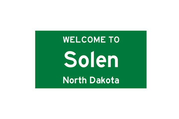 Solen, North Dakota, USA. City limit sign on transparent background. 