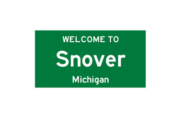 Snover, Michigan, USA. City limit sign on transparent background. 