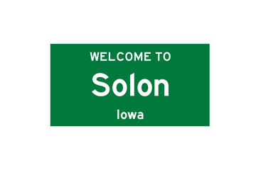 Solon, Iowa, USA. City limit sign on transparent background. 