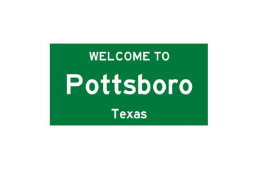 Pottsboro, Texas, USA. City limit sign on transparent background. 