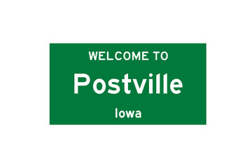 Postville, Iowa, USA. City limit sign on transparent background. 