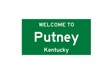 Putney, Kentucky, USA. City limit sign on transparent background. 